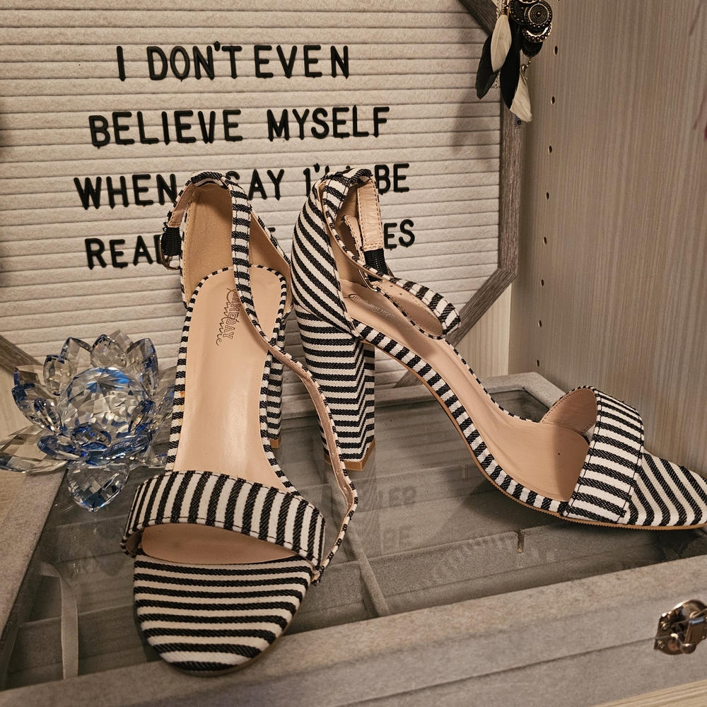 Striped Black and White Women's Heels